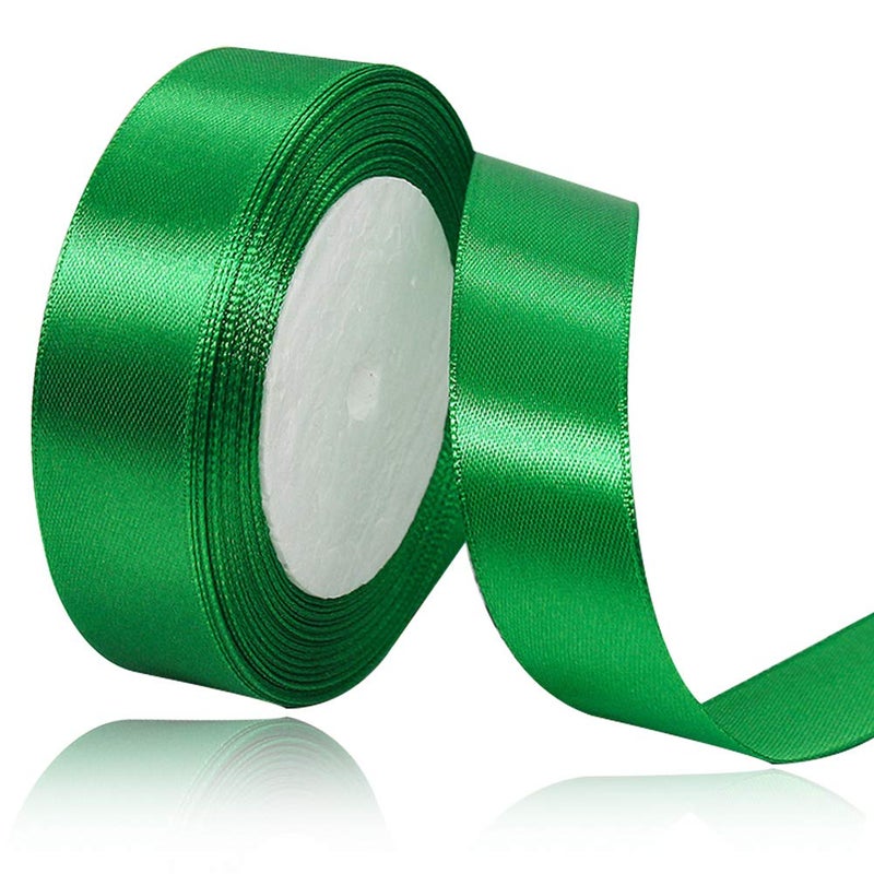 HLOMVE Solid Color Green Satin Ribbon  3/4 Inches x 25 Yards Fabric Satin Ribbon for Gift Wrapping  Crafts  Hair Bows Making  Wreath  Wedding Party Decoration and Other Sewing Projects - Image 1